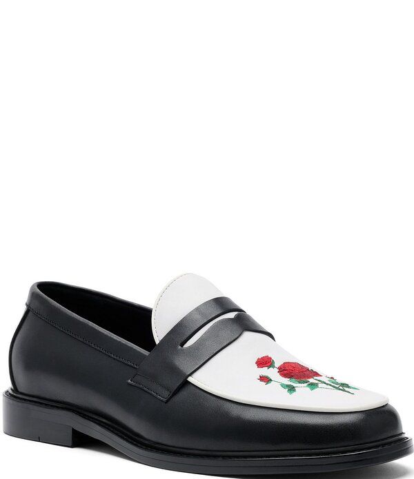 マークノーラン メンズ シューズ スリッポン・ローファー レザー Marc Nolan Mens Calum Leatherose Penny Loafers BlackWhite ホワイト