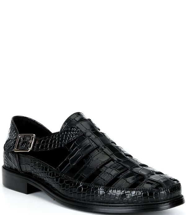 マークノーラン メンズ シューズ スリッポン・ローファー サンダル レザー Marc Nolan Mens Croc Embossed Leather Mariner Fisherman Sandal
