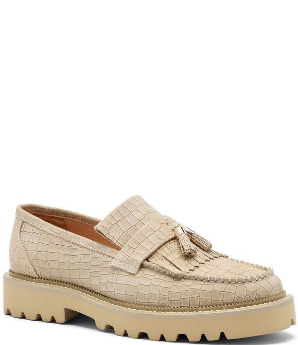 マークノーラン メンズ シューズ スリッポン・ローファー Marc Nolan Mens Journey Croco Embossed Sheepskin Lug Kiltie Tasseloafer