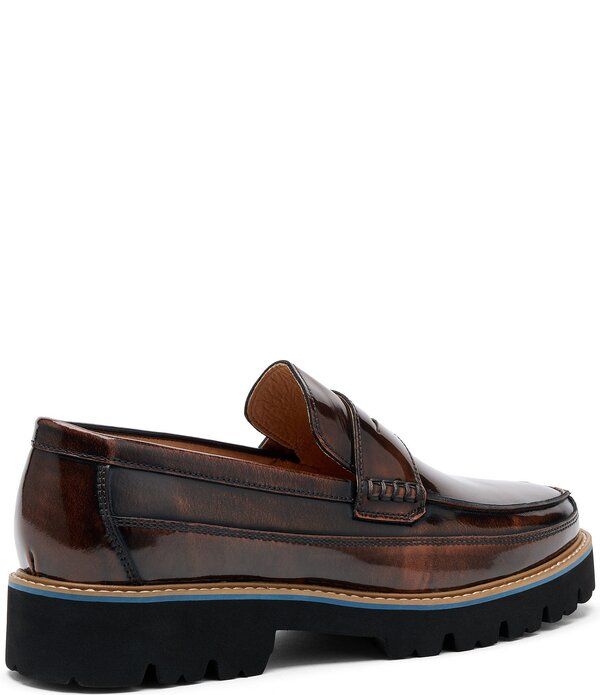 マークノーラン メンズ シューズ スリッポン・ローファー レザー Marc Nolan Mens Adler Patent Leather Penny Loafers Mahogany