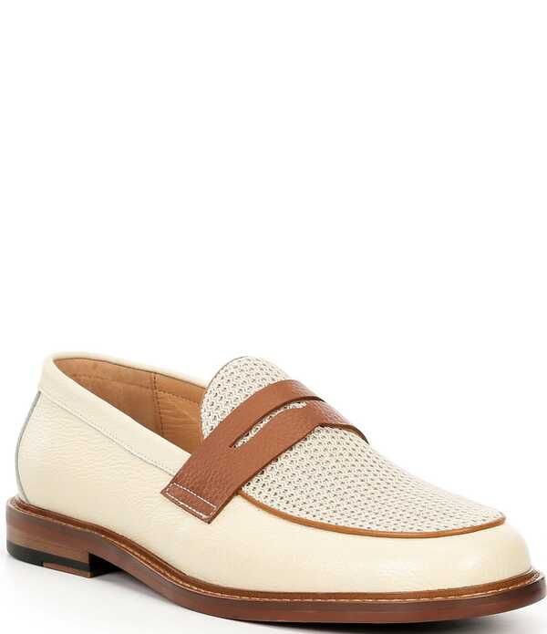 マークノーラン メンズ シューズ スリッポン・ローファー メッシュ レザー Marc Nolan Mens Calum Pebbleather and Mesh Penny Loafers Cream