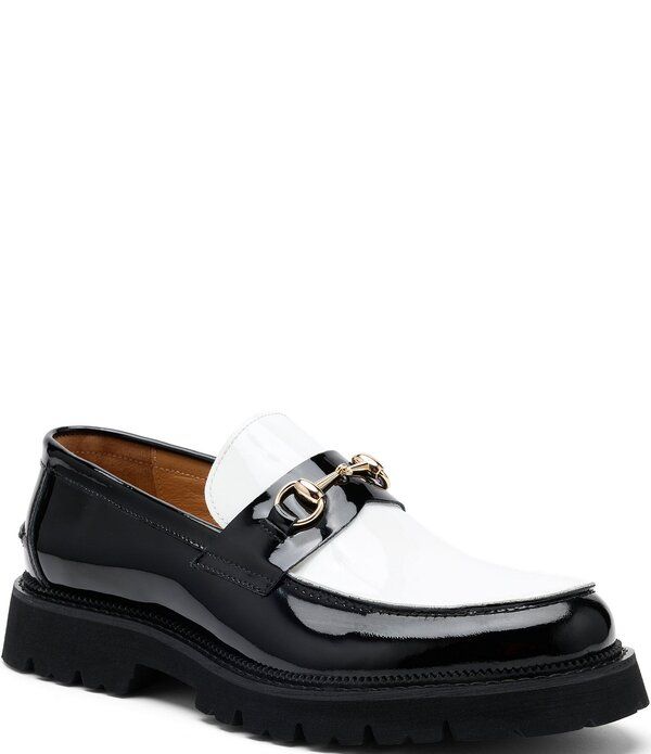 マークノーラン メンズ シューズ スリッポン・ローファー カラーブロック レザー Marc Nolan Mens Blake Colorblock Patent Leather Bit Buckle