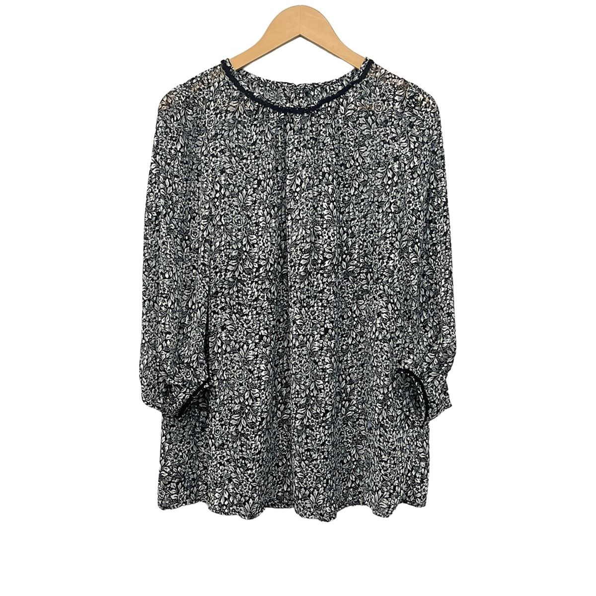 Leilian(レリアン) チュニック サイズ11 M レディース美品 - 白×黒 クルーネック/七分袖/花柄