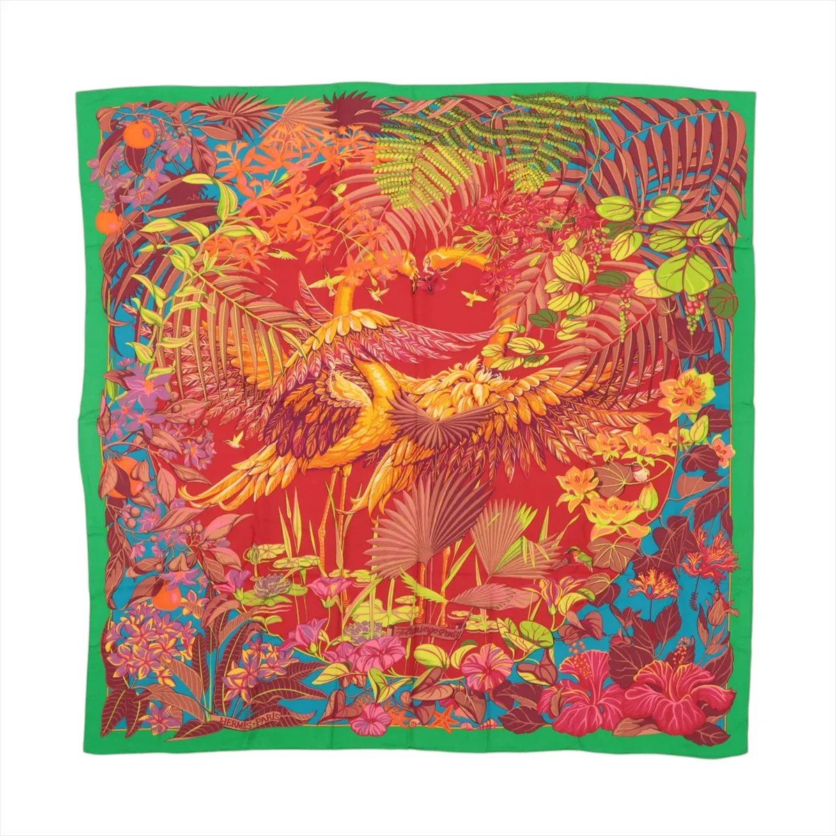 極美品 エルメス タグあり カレ ジェアン 140 カシミヤ FLAMINGO PARTY フラミンゴ パーティー カシシル スカーフ MMM DZ53-1【中古】