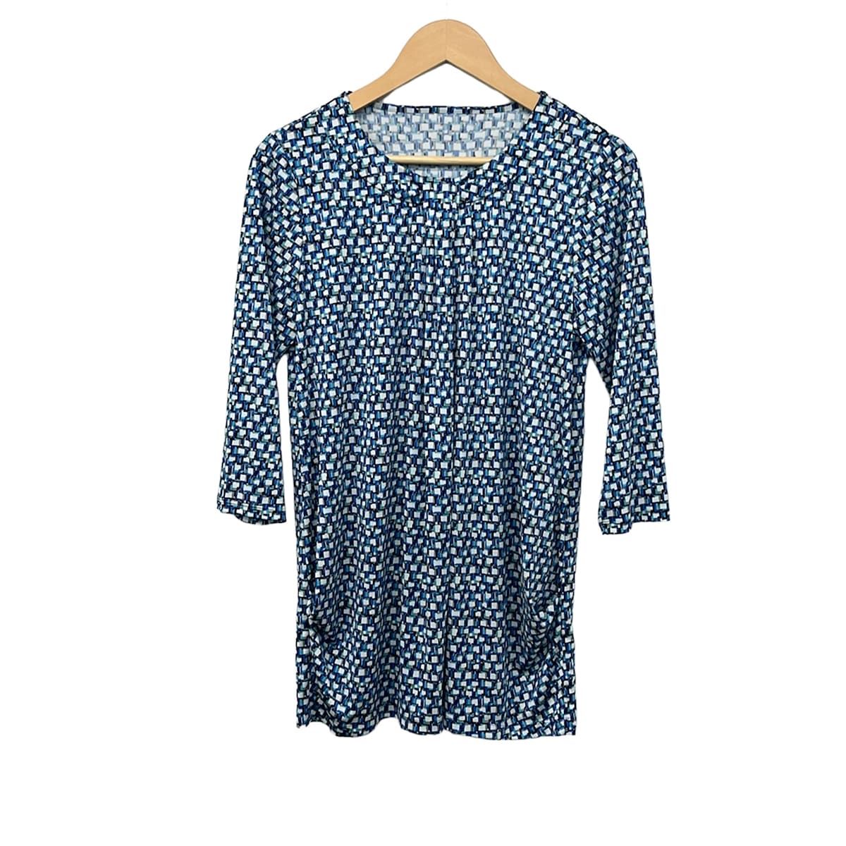 ROCHAS(ロシャス) チュニック サイズ9 M レディース美品 - ネイビー×ライトブルー×マルチ クルーネック/七分袖