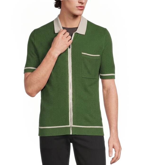 ムラノ メンズ トップス シャツ Murano Color Block Short Sleeve FullZip Shirt Fern Green グリーン