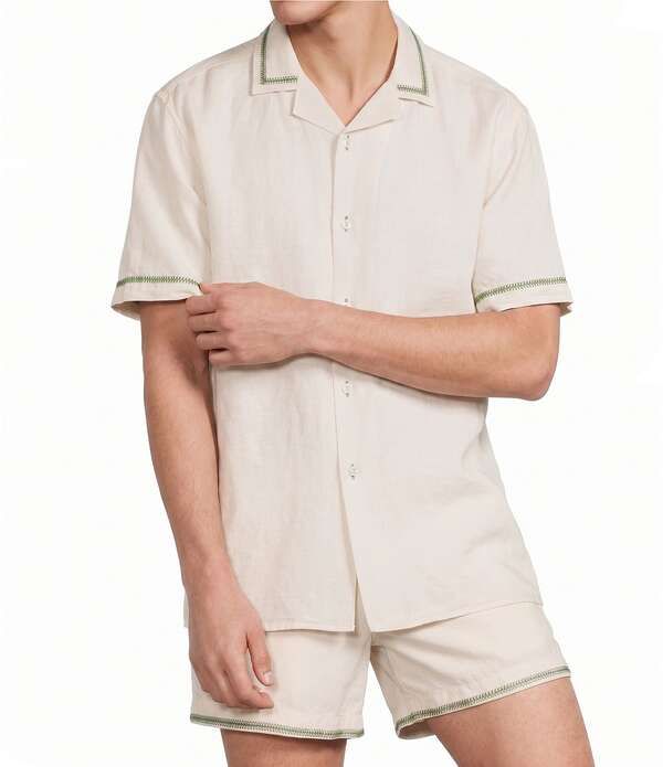 ムラノ メンズ トップス シャツ リネン Murano Seville Collection Coordinating Linen Embroidery Short Sleeve Woven Camp