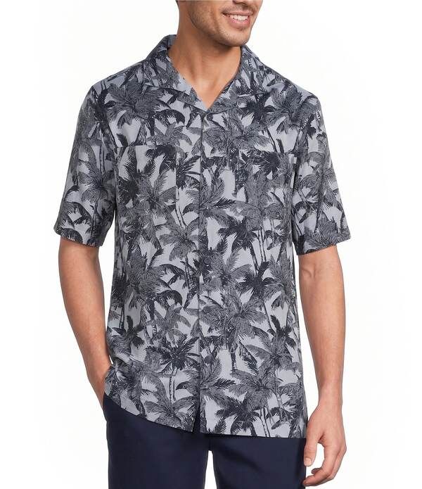 カリビアン メンズ トップス シャツ プリント Caribbean Palm Tree Print Short Sleeve Woven Camp Shirt Blue ブルー