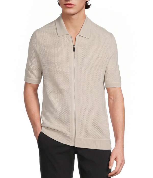 ムラノ メンズ トップス シャツ コート ニット Murano Solid FullZip Short Sleeve Knit Coat Front Shirt Light Stone ストーン