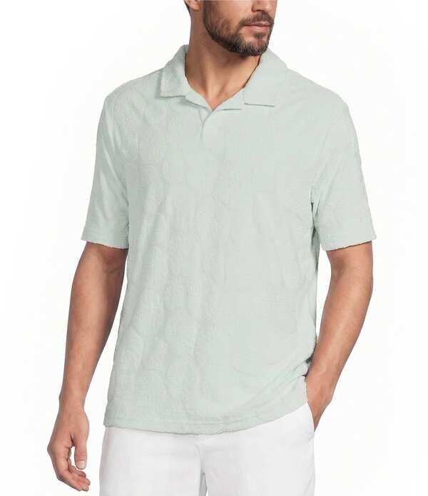 カリビアン メンズ トップス シャツ パイル Caribbean Terry Burnout Short Sleeve Polo Shirt Green グリーン