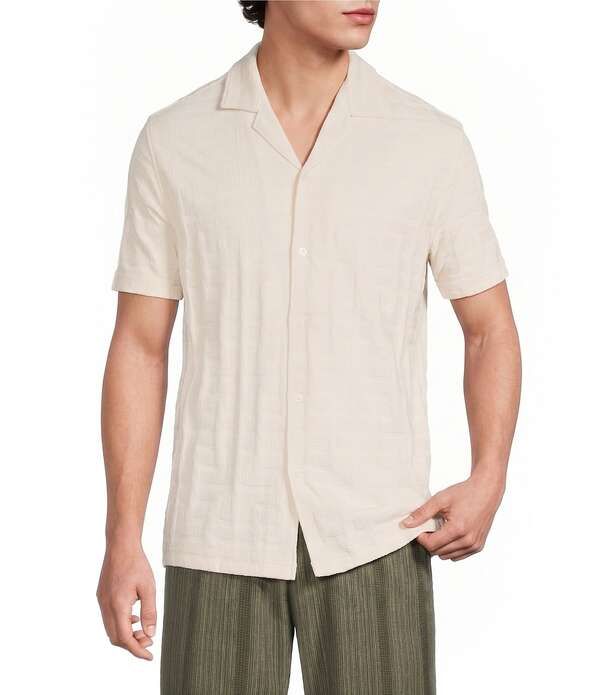 ムラノ メンズ トップス シャツ コート Murano Seville Collection Jacquard Classic Fit Short Sleeve Woven Coat Front Sh
