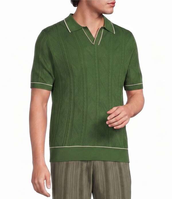 ムラノ メンズ トップス シャツ Murano Seville Collection Textured Johnny Short Sleeve Polo Shirt Fern Green グリーン