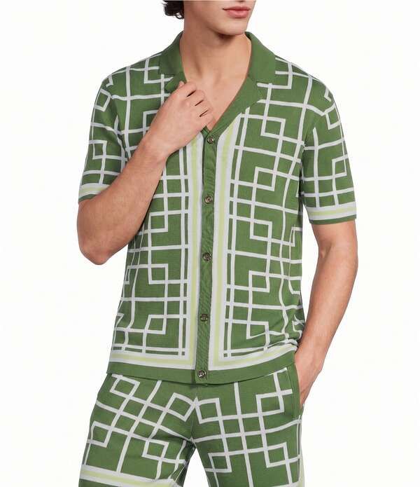 ムラノ メンズ トップス シャツ プリント コート Murano Seville Collection Coordinatingeo Print Jacquard Short Sleeve Coat