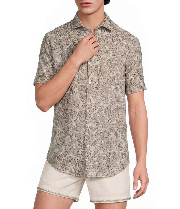 ムラノ メンズ トップス シャツ Murano Seville Collection Lines Jacquard Classic Fit Short Sleeve Woven Shirt Dark