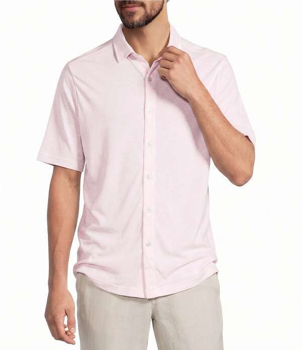 カリビアン メンズ トップス シャツ プリント コート Caribbean Coatfront Hibiscus Print Short Sleeve Woven Shirt Pink ピンク