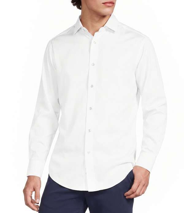 ムラノ メンズ トップス シャツ Murano Wardrobessentials Athletic Fit Solid Sateen Long Sleeve Woven Shirt White ホワ