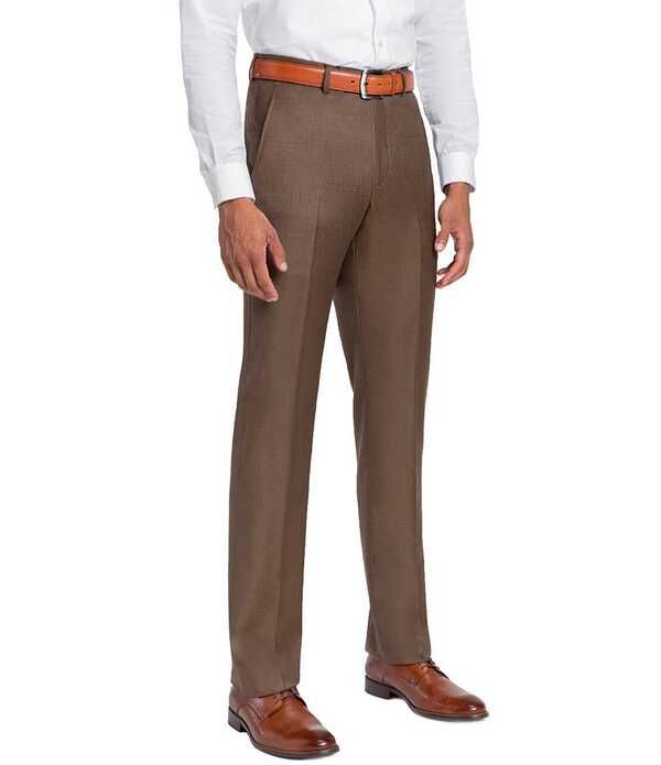 サントレッリ メンズ ボトムス カジュアルパンツ Santorelli Loro PianaR Modern Fit Flat Front Dress Pants Tobacco
