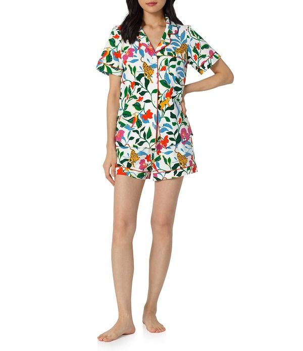 ベッドヘッド レディース アンダーウェア ナイトウェア プリント コットン ニット ジャージー BedHead Jungle Serenade Print Short Sleeve Notch Col