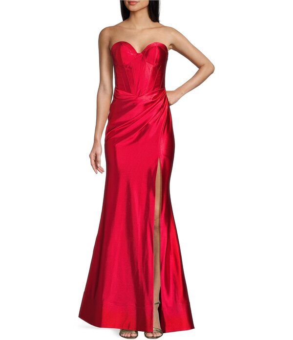 ブロンディナイツ レディース トップス ワンピース サイドスリット ストラップレス Blondie Nitestrapless Bustier Corseted Side Slit Dress Red