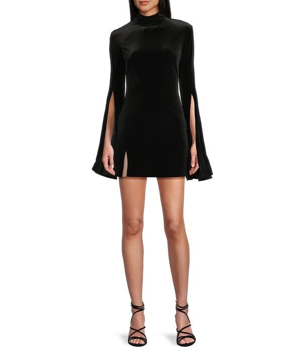 ブロンディナイツ レディース トップス ワンピース ハイネック フロントスリット ベルベット Blondie Nites Velvet High Neck Bell Sleeve Front Slit