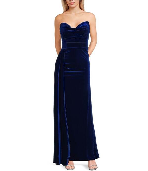 ブロンディナイツ レディース トップス ワンピース ベルベット ストラップレス Blondie Nites Velvet Straplesside Sash Gown Sapphire サファイア