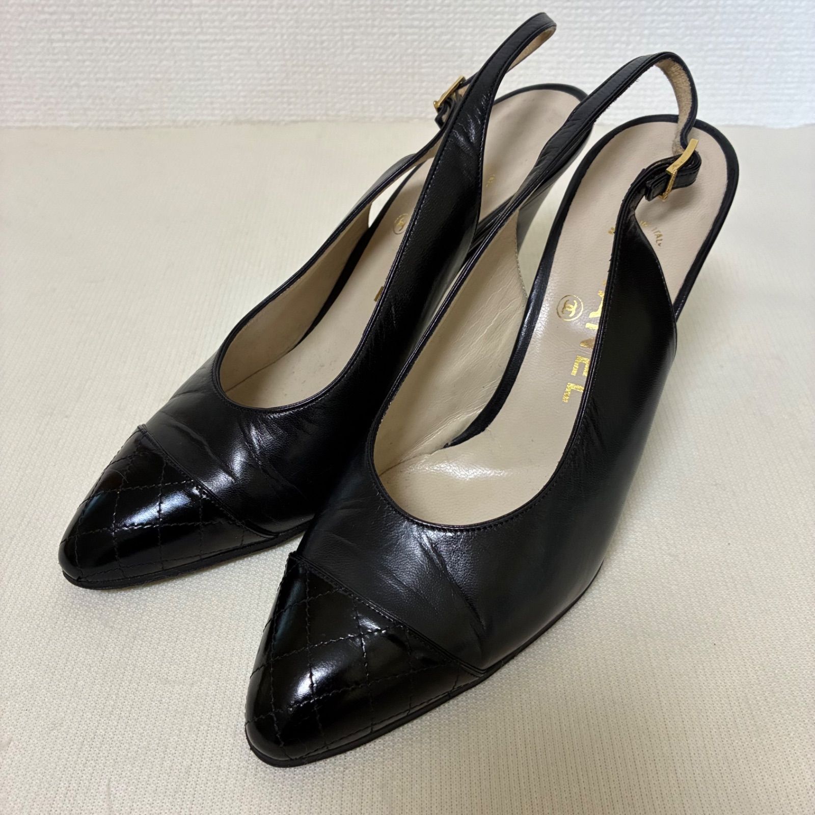 CHANEL シャネル マトラッセ 切替 バックストラップ レザーパンプス 