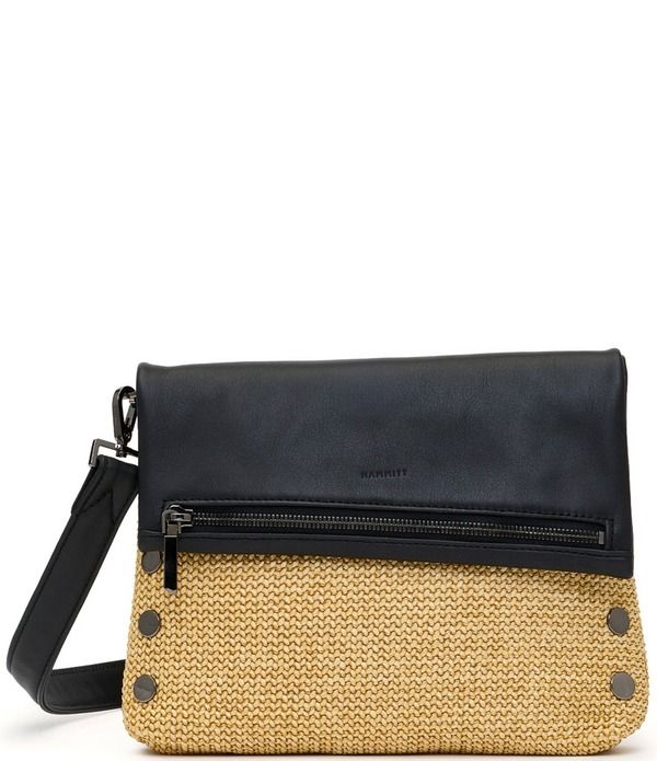 ハミット レディース バッグ Hammitt Vip Foldover Straw Studded Medium Crossbody Bag Noir Smooth RaffiaGunmetal ガン