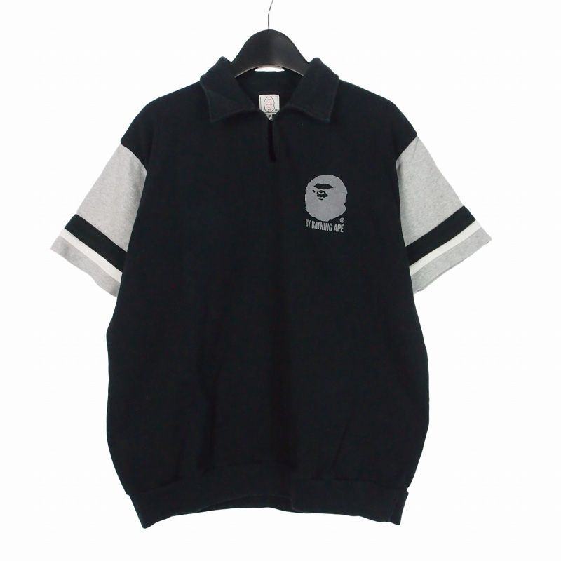 アベイシングエイプ A BATHING APE 半袖 スウェット トレーナー ポロシャツ M ブラック 黒