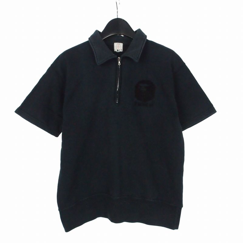 アベイシングエイプ A BATHING APE 半袖 スウェット トレーナー ハーフジップポロシャツ S ブラック 黒