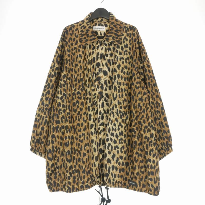 バレンシアガ BALENCIAGA 20SS レオパード ナイロンコーチジャケット ブルゾン 長袖 34 ブラウン/ブラック 607406 国内正規