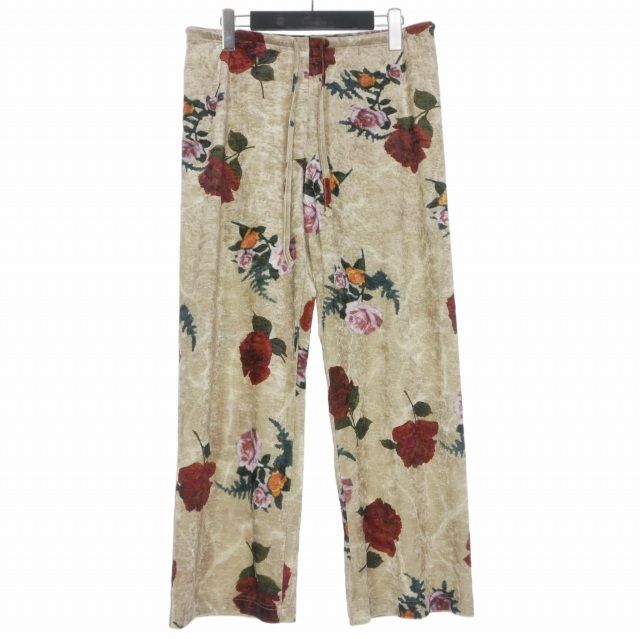 ドリスヴァンノッテン DRIES VAN NOTEN トルコ製 花柄 ベロア ストレートパンツ イージーパンツ S ベージュ