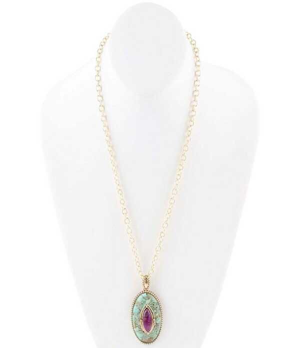 バース レディース アクセサリー ネックレス・チョーカー レース Barse Stacked Stone Turquoise Golden Statement Pendant Chainecklace