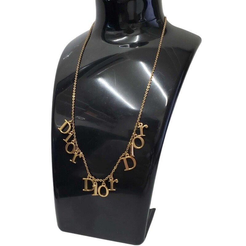 Christian Dior クリスチャンディオール トリプル ロゴ ネックレス メタル 長さ約44.5cm ゴールド アクセサリー ジュエリー 【-】 32606R41