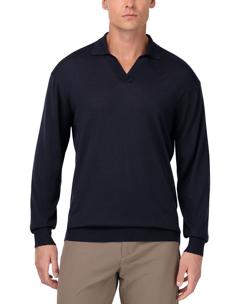 ボッジミラノ メンズ トップス ポロシャツ ウール シルク Boggi Milano Wool Silk Cashmere Luxury Polo Shirt Navy Blue ネイビー