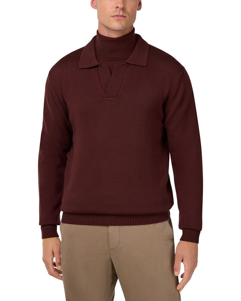 ボッジミラノ メンズ トップス ポロシャツ ウール ニット Boggi Milano Knitted Merino Wool Polo Shirt Burgundy バーガンディ