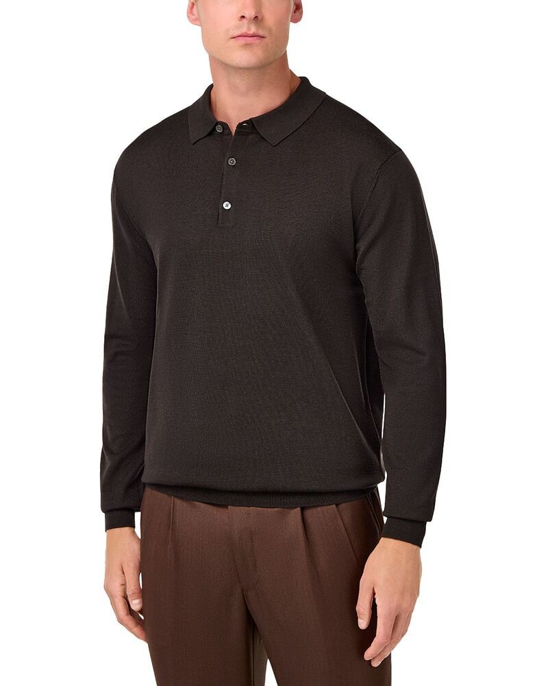ボッジミラノ メンズ トップス ポロシャツ ウール ニット Boggi Milano Extrafine Merino Woolong Sleeve Knitted Polo Shirt Brown