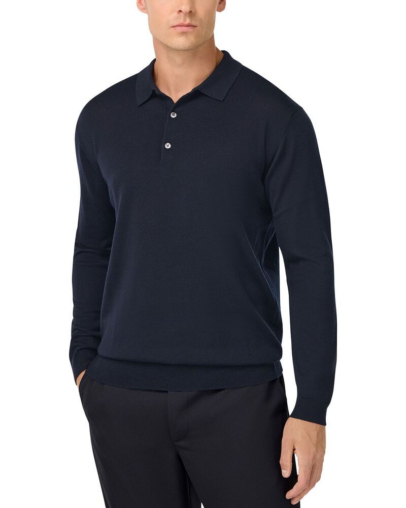 ボッジミラノ メンズ トップス ポロシャツ ウール ニット Boggi Milano Extrafine Merino Woolong Sleeve Knitted Polo Shirt Navy B