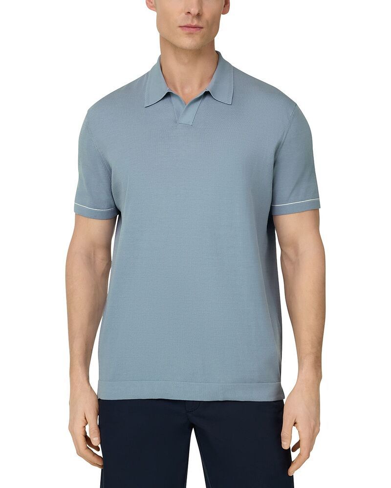 ボッジミラノ メンズ トップス ポロシャツ クレープ コットン ニット Boggi Milano Cotton Crepe Knit Polo Shirt Light Blue ブルー