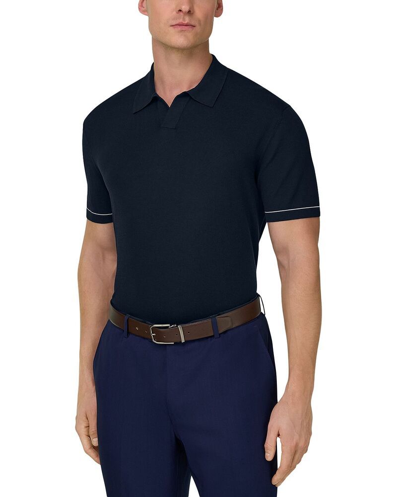 ボッジミラノ メンズ トップス ポロシャツ クレープ コットン ニット Boggi Milano Cotton Crepe Knit Polo Shirt Navy Blue ネイビー