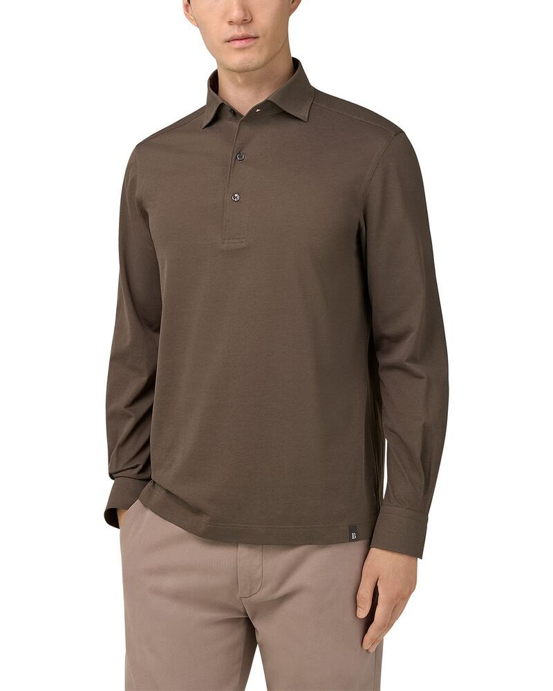 ボッジミラノ メンズ トップス ポロシャツ ジャージー Boggi Milano Japanese Jersey Long Sleeve Polo Shirt Brown ブラウン