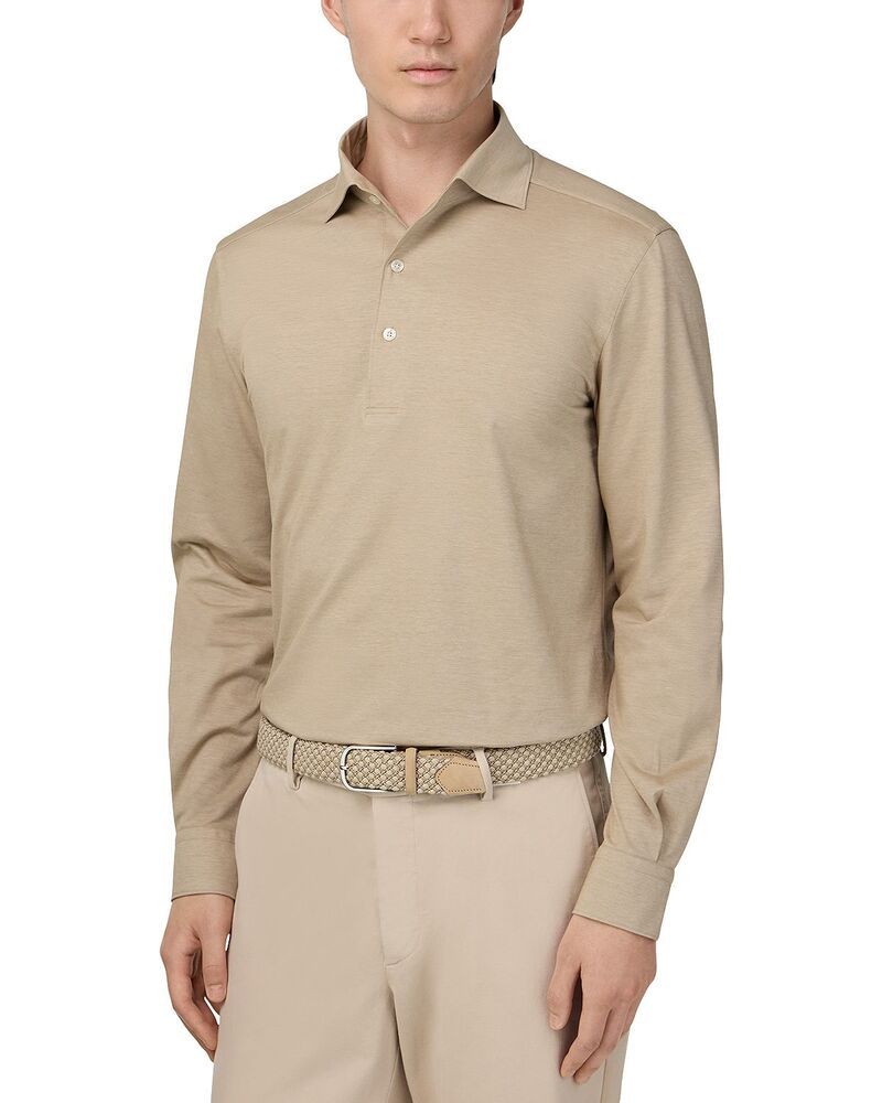 ボッジミラノ メンズ トップス ポロシャツ ジャージー Boggi Milano Japanese Jersey Long Sleeve Polo Shirt Beige ベージュ