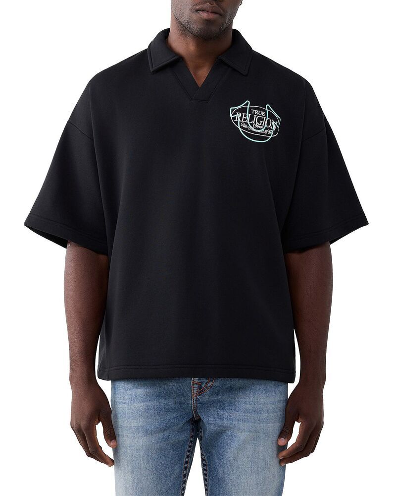 トゥルーレリジョン メンズ トップス シャツ パイル ロゴ True Religion French Terry Sketched Logo Boxy Shirt Jet Black ブラック