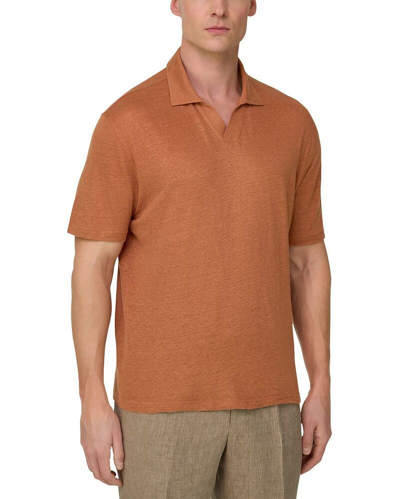 ボッジミラノ メンズ トップス ポロシャツ ジャージー リネン Boggi Milano Stretch Linen Jersey Polo Shirt Rust ラスト