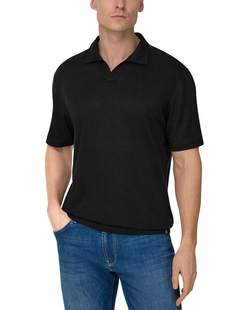 ボッジミラノ メンズ トップス ポロシャツ ジャージー リネン Boggi Milano Stretch Linen Jersey Polo Shirt Black ブラック