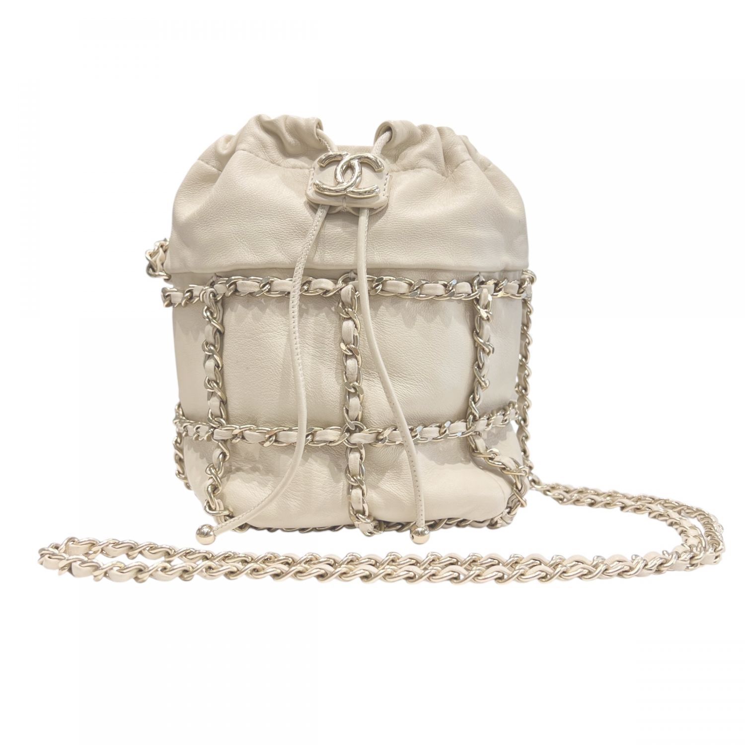 【中古】 CHANEL シャネル ココマーク 巾着 チェーンショルダーバッグ ゴールド金具 ラムスキン アイボリー系 レディース 26016033 SA