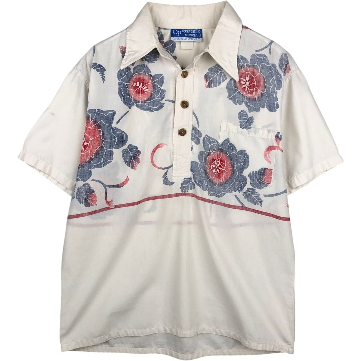 古着 70年代 オーシャンパシフィック Ocean pacific 総柄 花柄 オープンカラー プルオーバー ハワイアンアロハシャツ/eaa641297