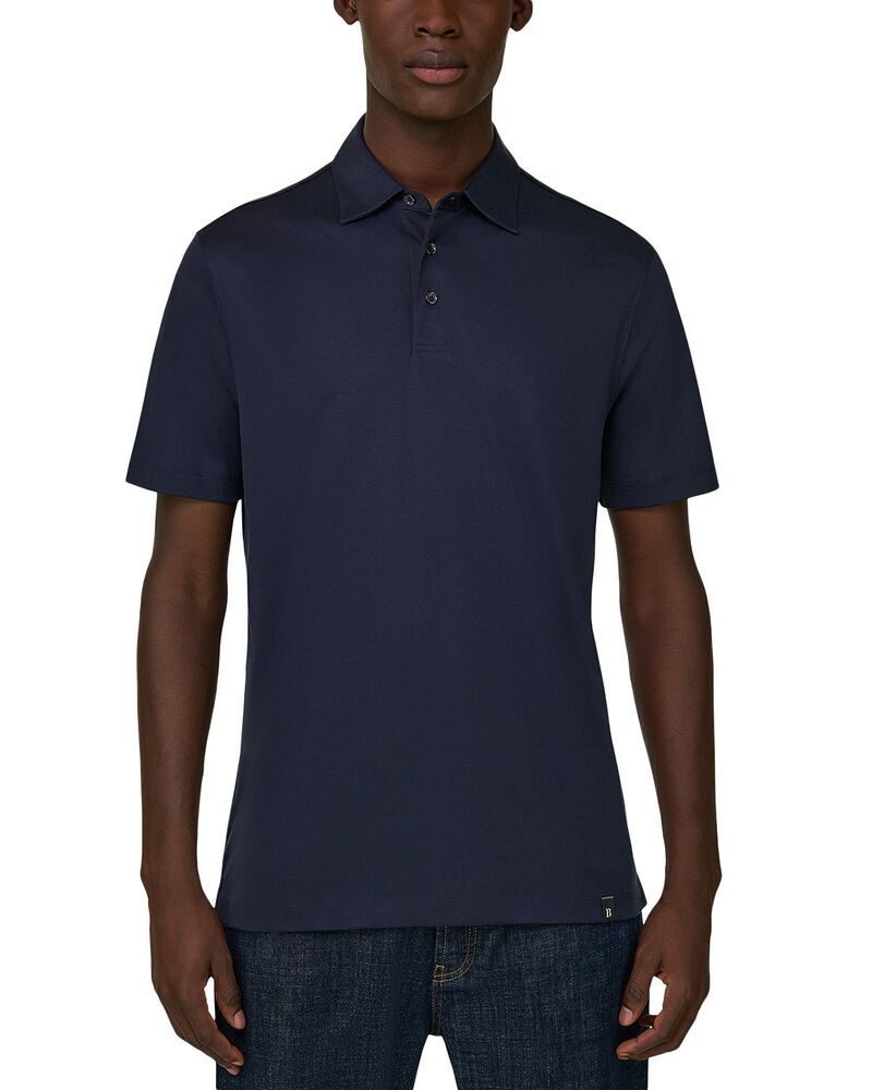 ボッジミラノ メンズ トップス ポロシャツ ポリエステル シルク コットン Boggi Milano Cotton Polyester and Silk Blend Polo Shirt Navy B
