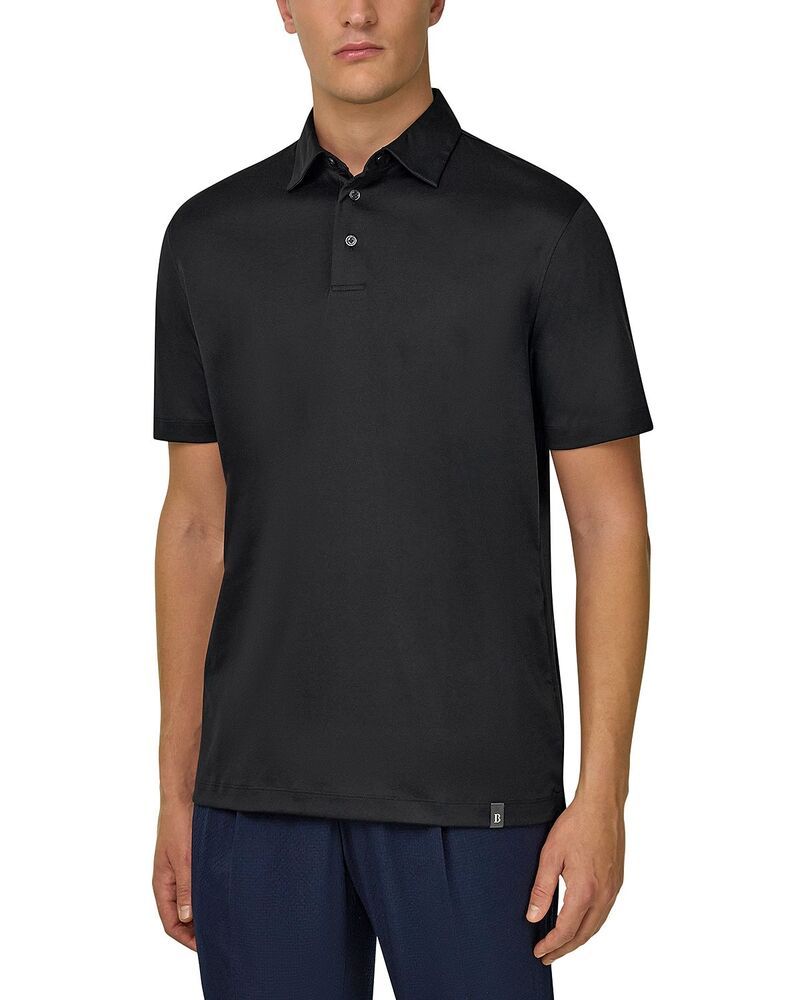 ボッジミラノ メンズ トップス ポロシャツ ポリエステル シルク コットン Boggi Milano Cotton Polyester and Silk Blend Polo Shirt Black