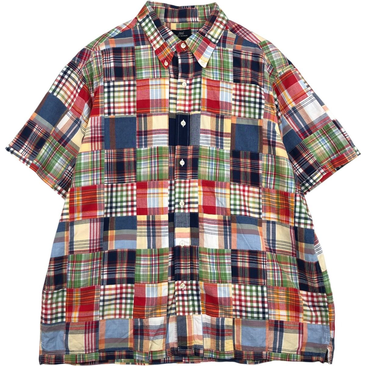 古着 ブルックスブラザーズ Brooks Brothers 346 パッチワーク 半袖 ボタンダウン チェックシャツ ボックスシャツ メンズXL相当/eaa643823
