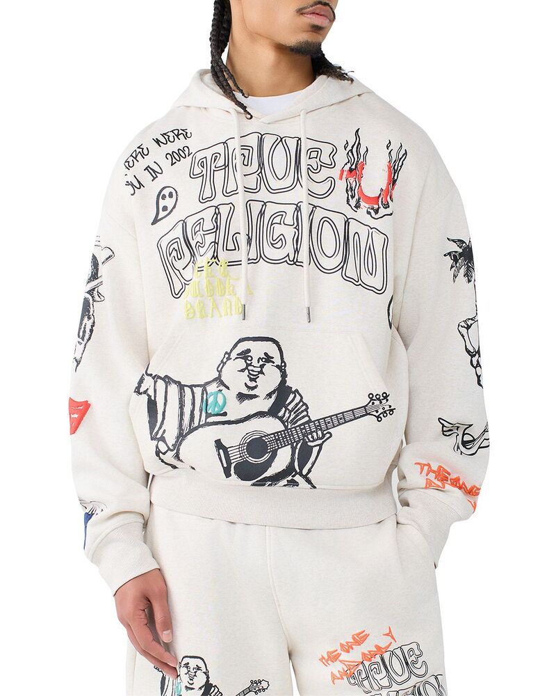 トゥルーレリジョン メンズ アウター パーカー・スウェット ロゴ グラフィック True Religion Cinch Logo Graphic Pullover Hoodie Oatmeal Hea